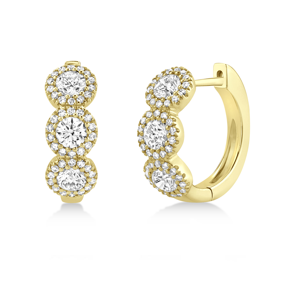 Diamond Halo Style Huggie Earrings 14k Yellow Gold (1.10ct)