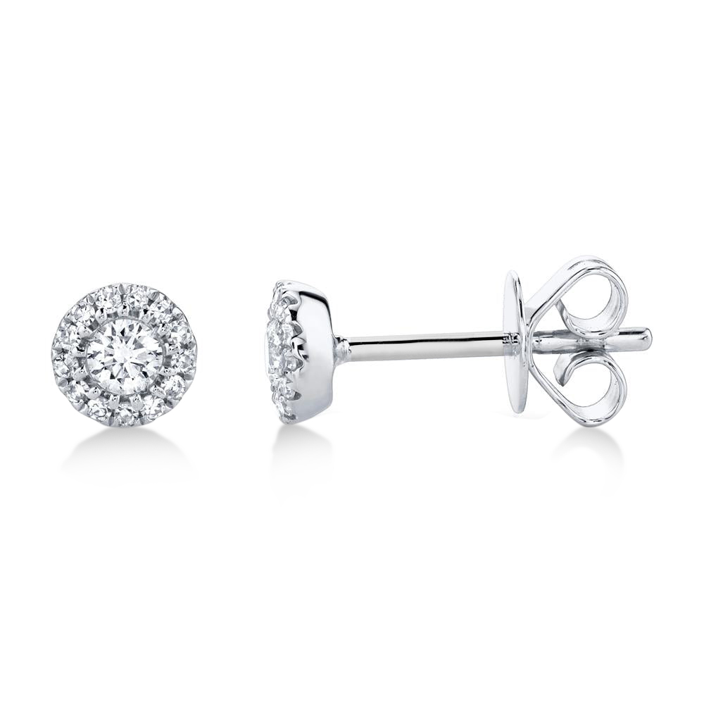 Diamond Halo Style Stud Earrings in 14k White Gold (0.24ct)