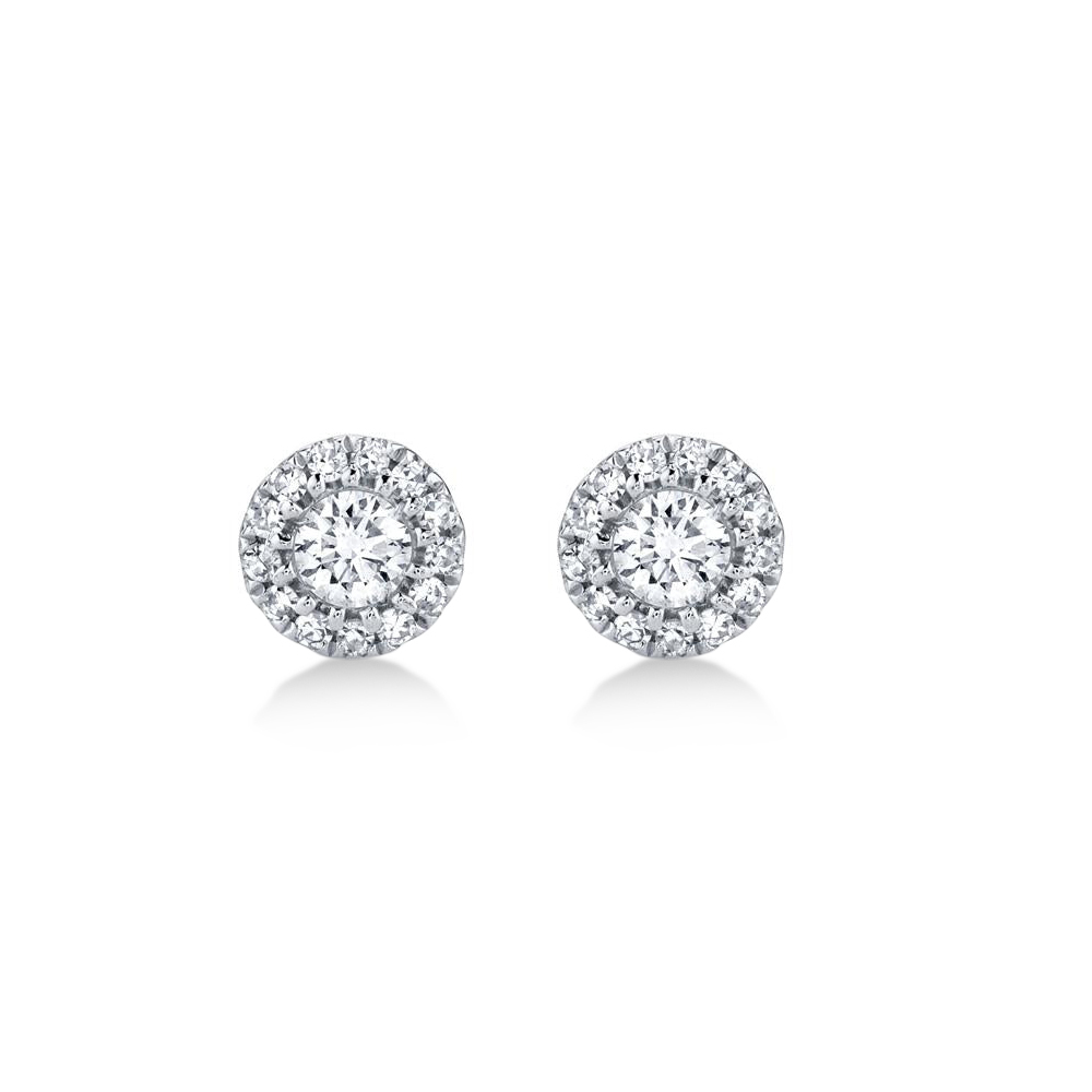 Diamond Halo Style Stud Earrings in 14k White Gold (0.24ct)