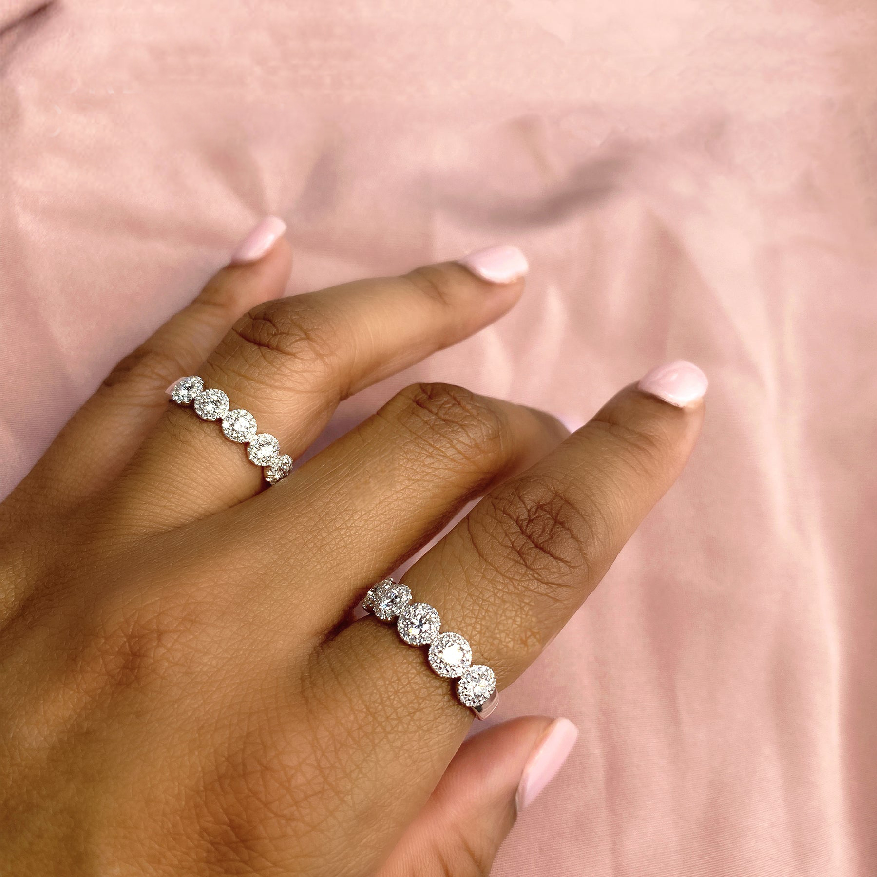 Diamond Halo Half Eternity Band 14k White Gold (0.70ct)