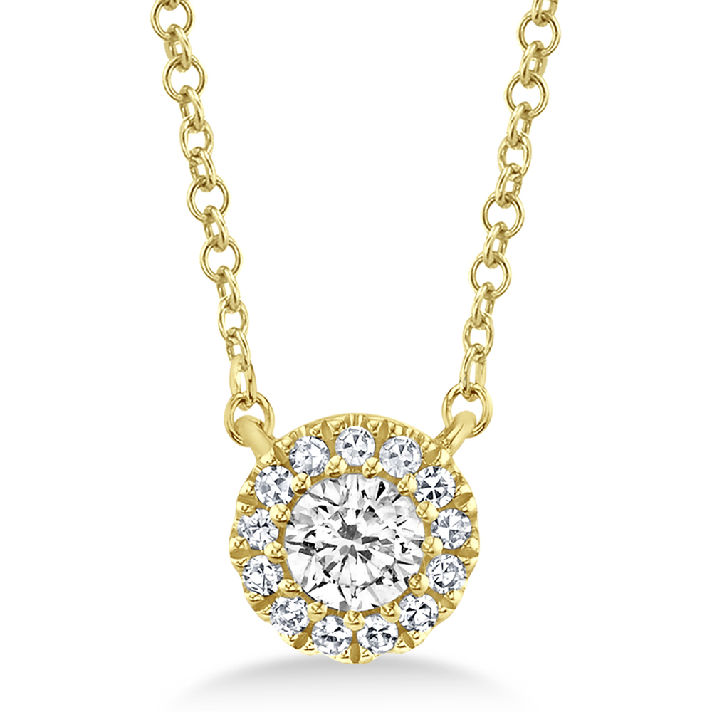 Diamond Halo Pendant Necklace 14k Yellow Gold (0.14ct)