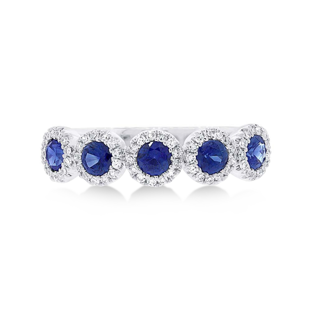 Diamond & Blue Sapphire Halo Style Ring 14k White Gold (0.90ct)