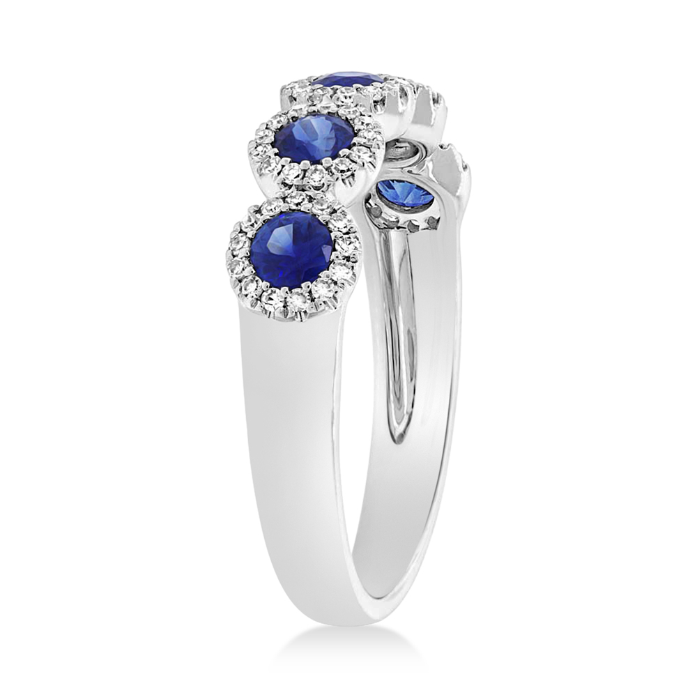 Diamond & Blue Sapphire Halo Style Ring 14k White Gold (0.90ct)