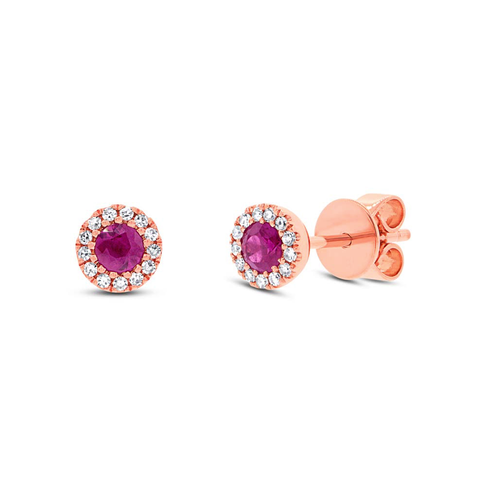 0.08ct Diamond & 0.28ct Ruby 14k Rose Gold Stud Earrings