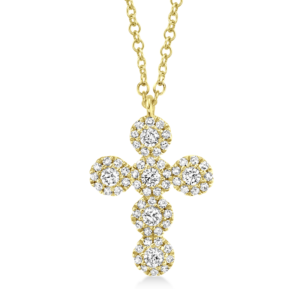 Diamond Halo Style Cross Pendant Necklace 14k Yellow Gold (0.25ct)