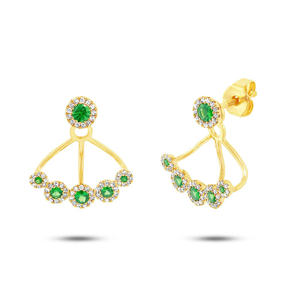0.33ct Diamond & 0.54ct Green Garnet 14k Yellow Gold Earrings Jacket With Studs