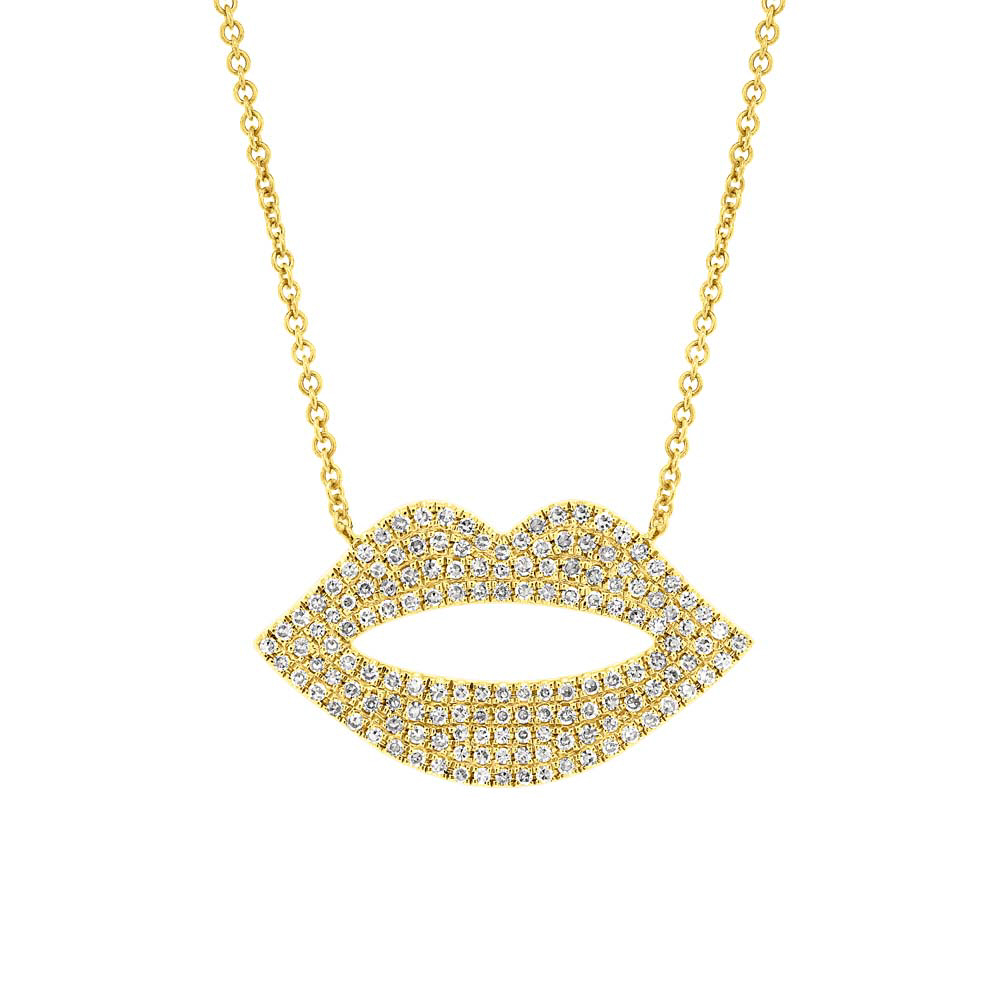 0.36ct 14k Yellow Gold Diamond Pave Lips Necklace