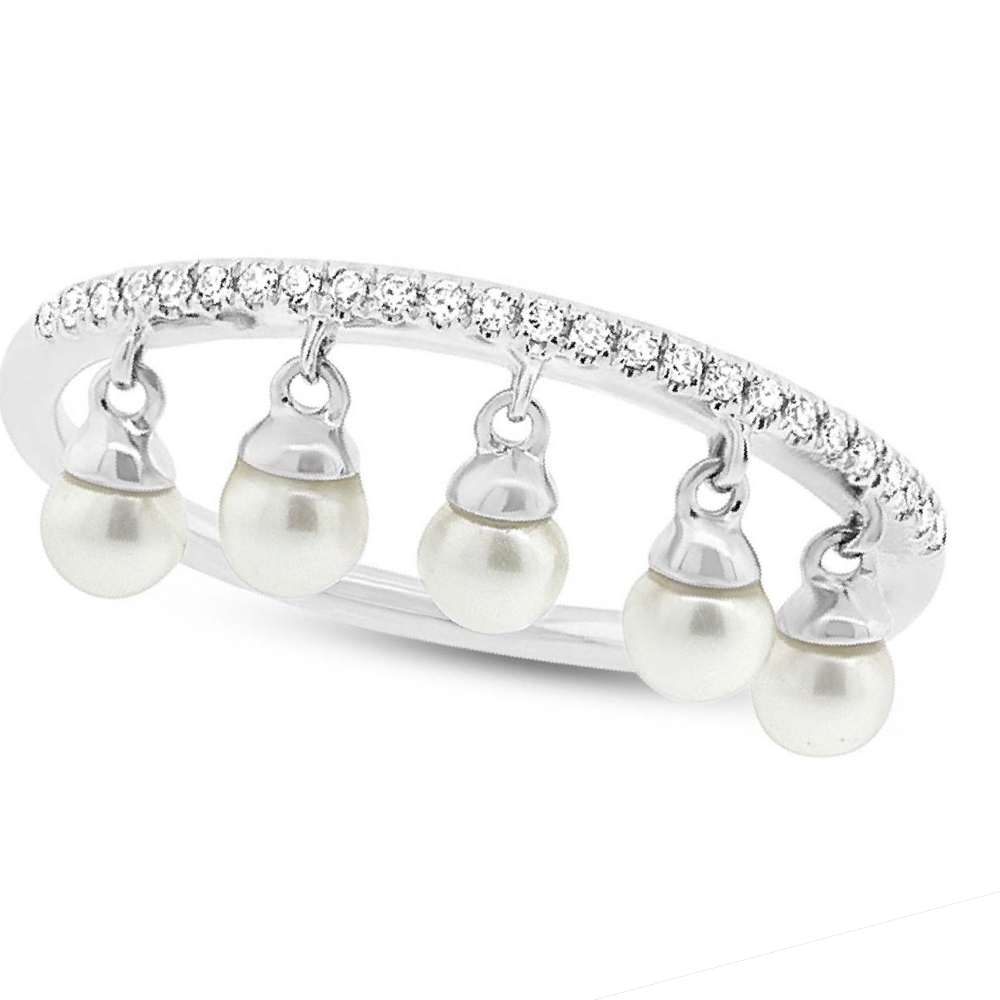 0.08ct Diamond & 0.21ct Fresh Water Pearl 14k White Gold Ring