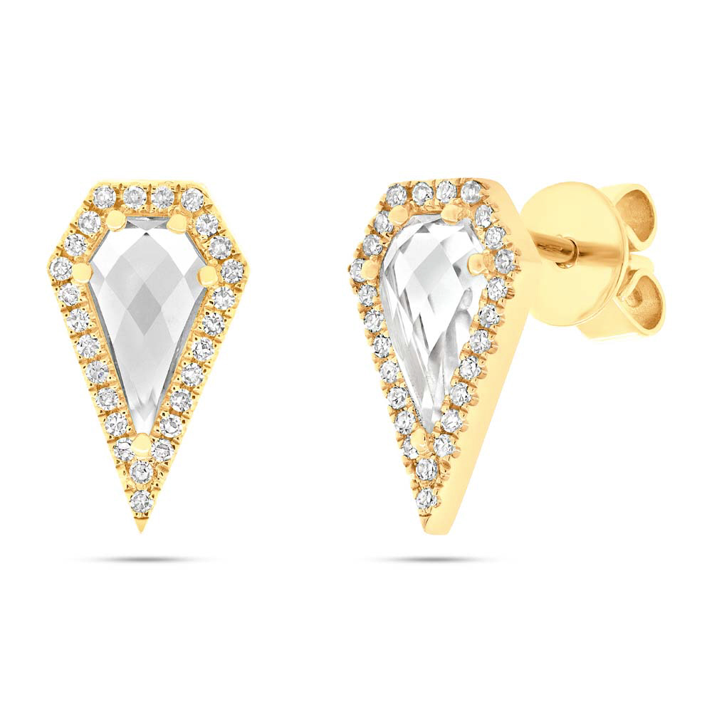 0.12ct Diamond & 1.20ct White Topaz 14k Yellow Gold Earrings