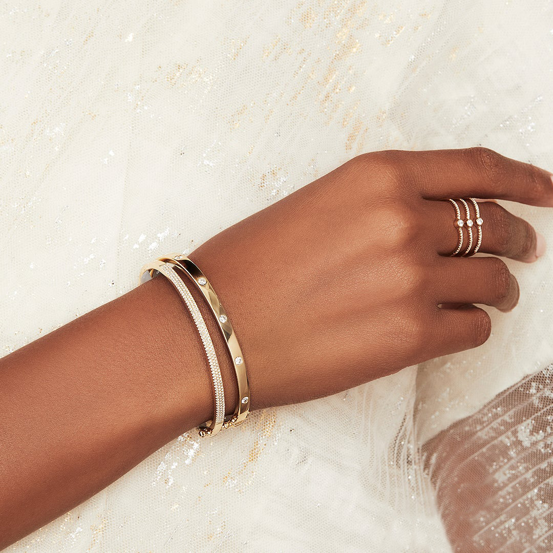 アクセサリー 14K Gold Dazzle Bracelet _ Solid gold White Diamond 14k Yellow Gold Over Brass 3 Piece Bracelet