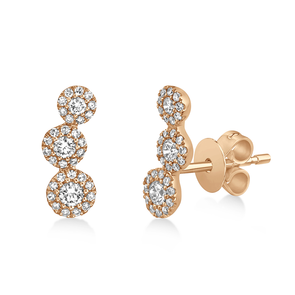 Diamond Graduated Tripe Circle Halo Style Earrings 14k Rose Gold (0.36ct)