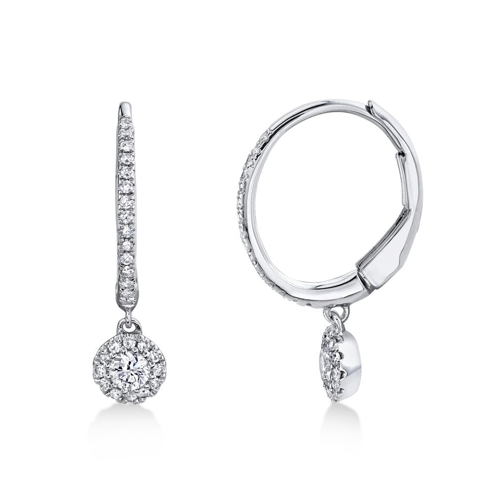 Diamond Huggie Drop Halo Style Earrings 14k White Gold (0.30ct)