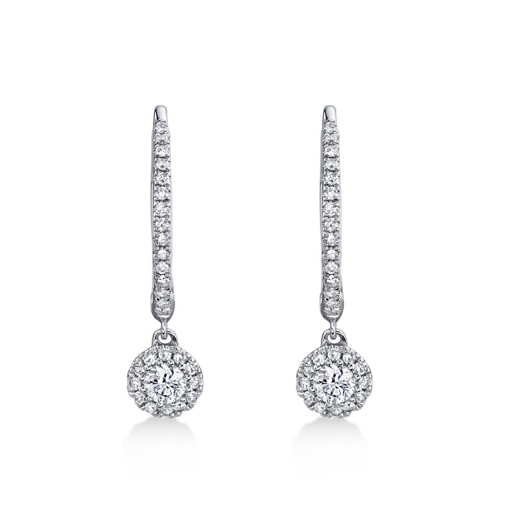 Diamond Huggie Drop Halo Style Earrings 14k White Gold (0.30ct)