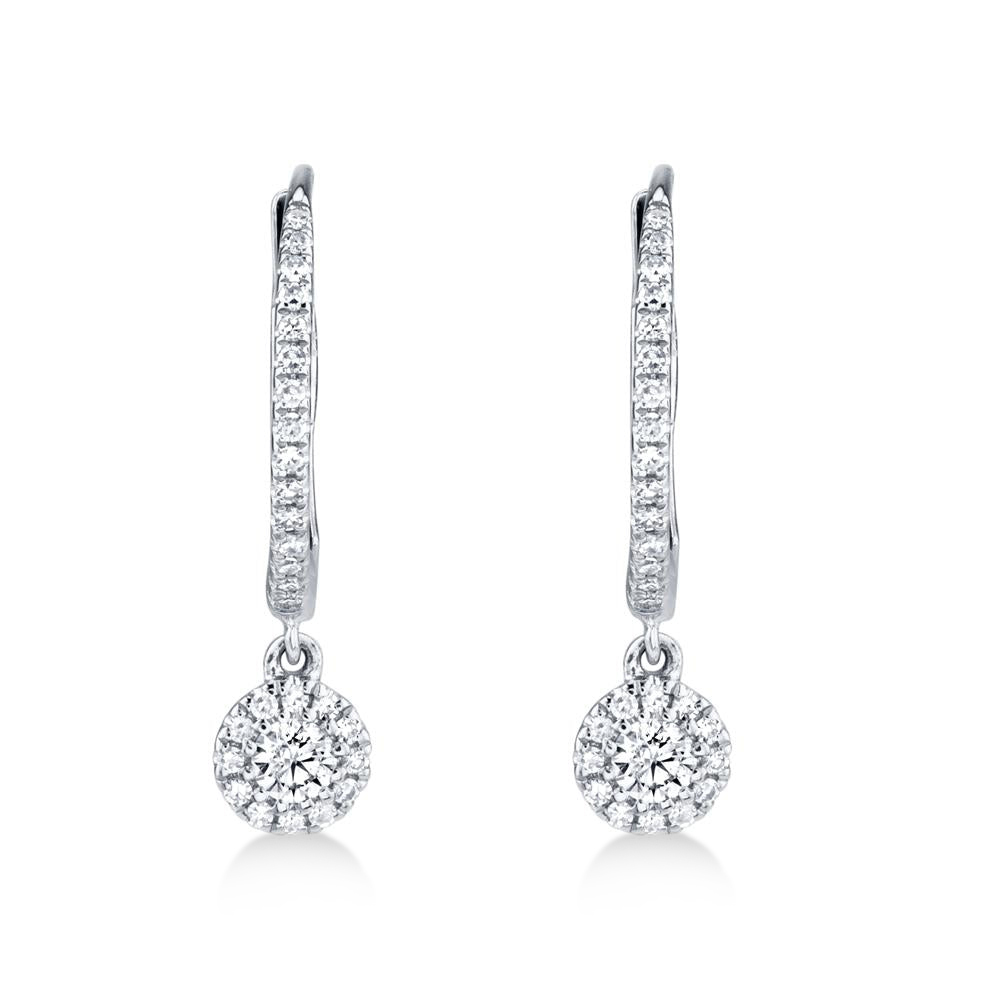 Diamond Huggie Drop Halo Style Earrings 14k White Gold (0.30ct)