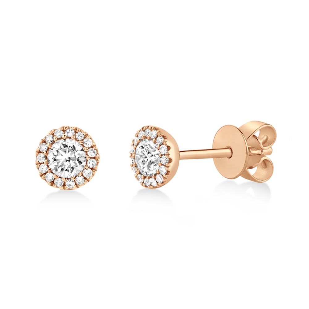 Diamond Halo Style Stud Earrings in 14k Rose Gold (0.48ct)