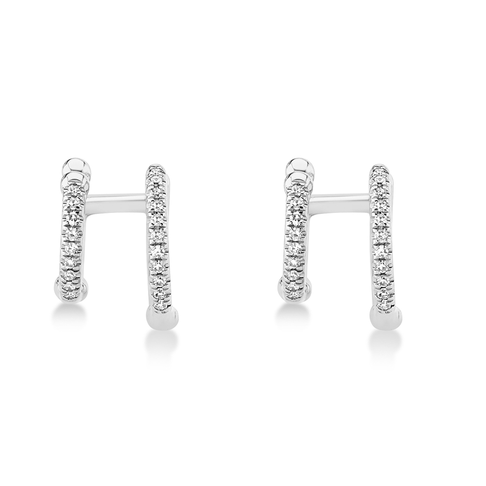 Diamond Double Huggie Earrings 14k White Gold (0.12ct)