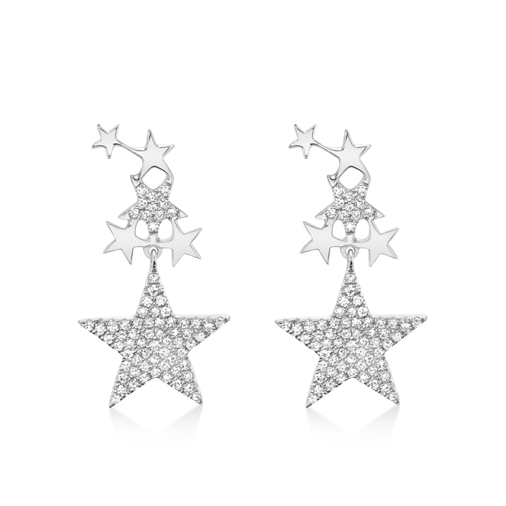 Diamond Star Drop Earrings 14k White Gold (0.35ct)