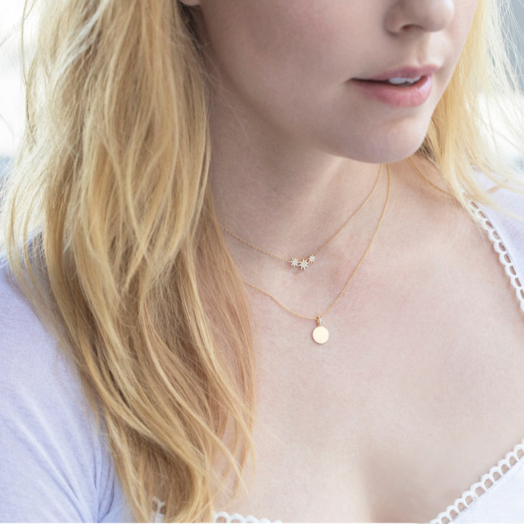 Diamond Triple Starburst Necklace 14k White Gold (0.09ct)