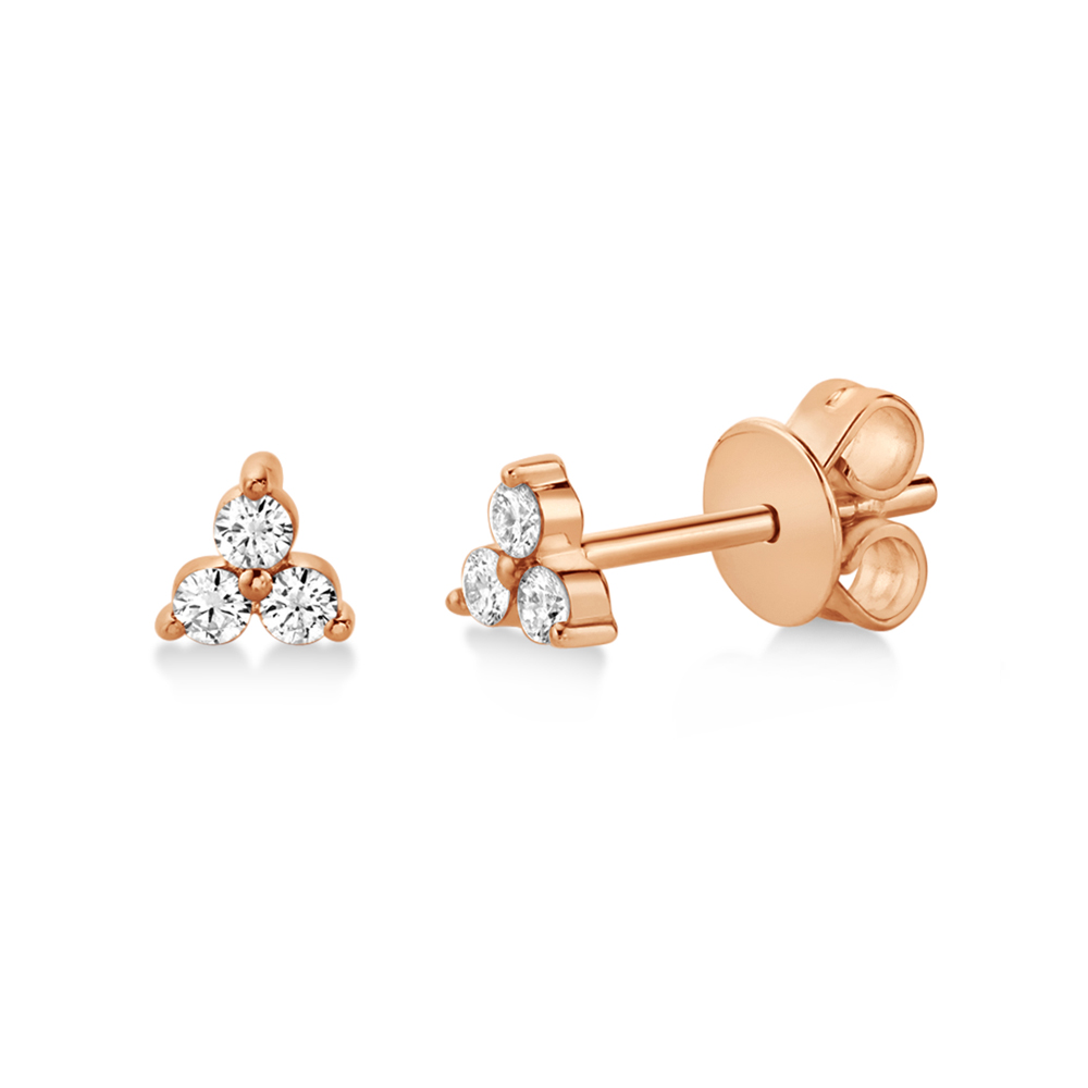 Diamond Three Stone Stud Earrings 14k Rose Gold (0.15ct)