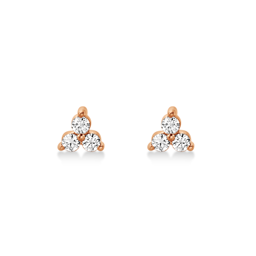 Diamond Three Stone Stud Earrings 14k Rose Gold (0.15ct)