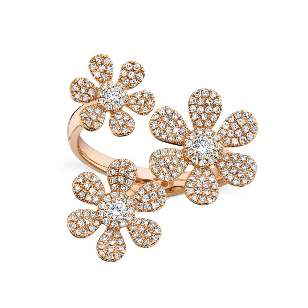 Diamond Pave Triple Flower Ring 14k Rose Gold (0.62ct)
