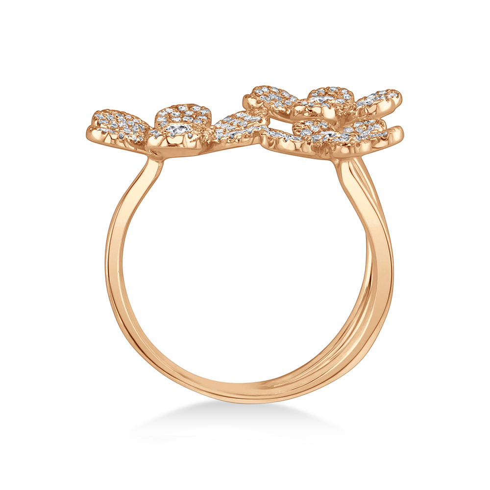 Diamond Pave Triple Flower Ring 14k Rose Gold (0.62ct)