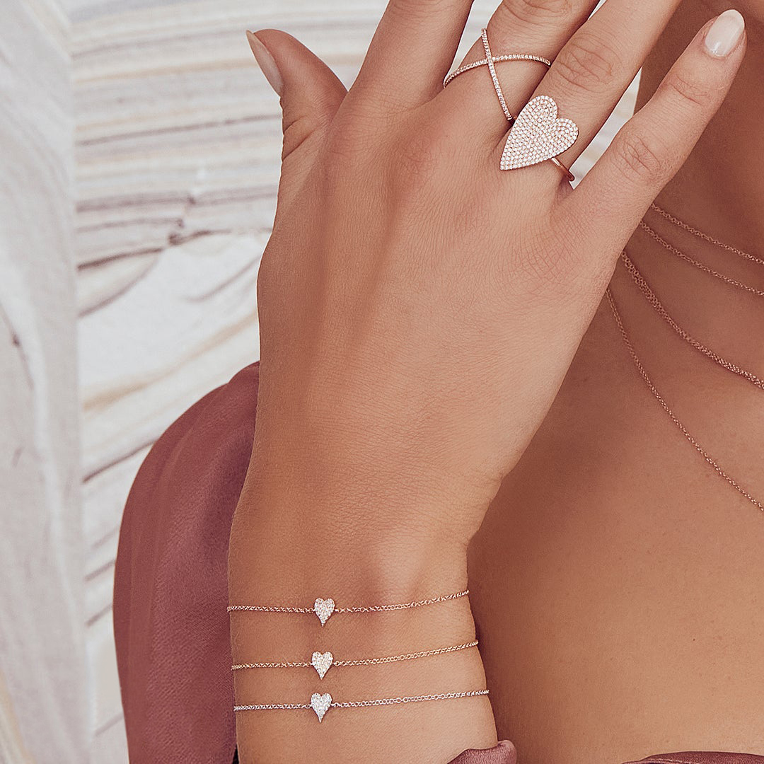 Diamond Pave Heart Link Bracelet 14k White Gold (0.05ct)