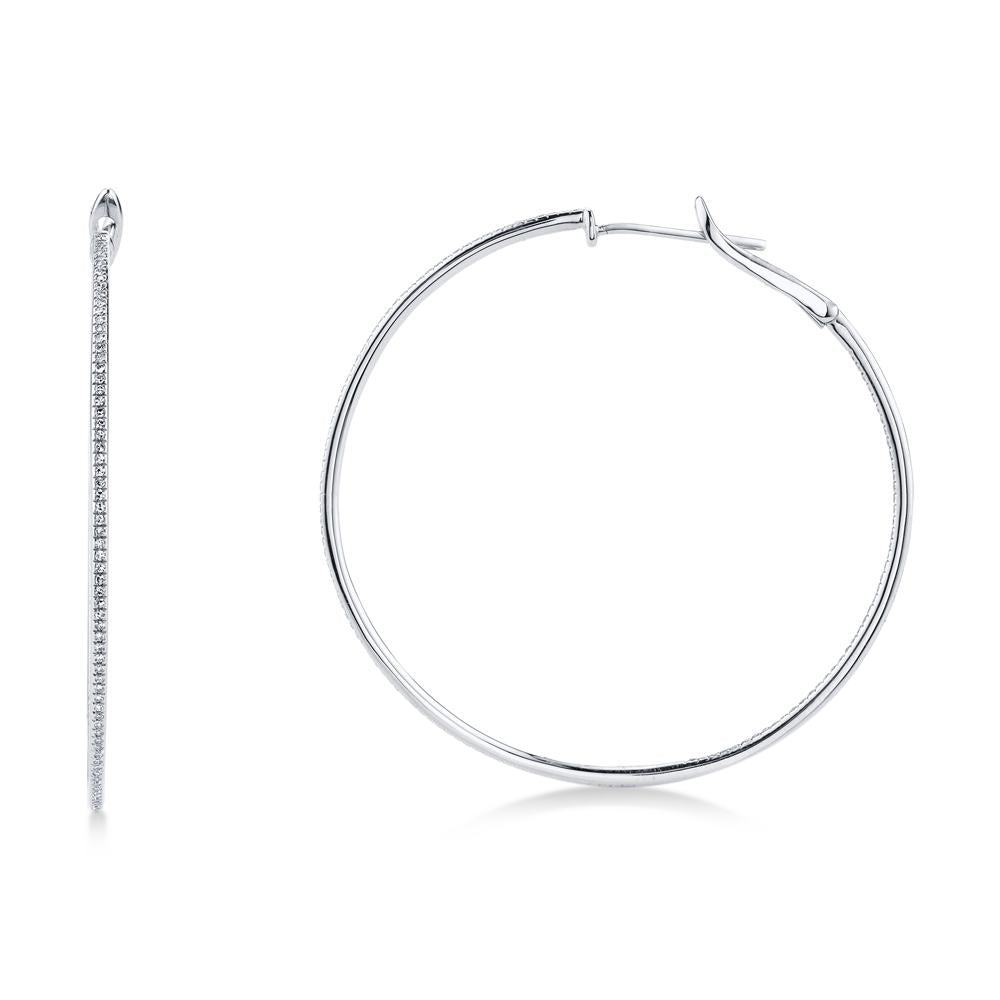 Diamond Thin Hoop Earrings 14k White Gold (0.66ct)