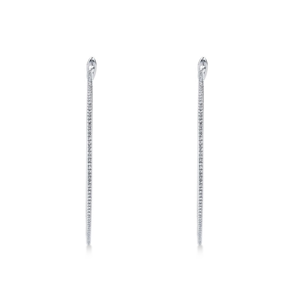 Diamond Thin Hoop Earrings 14k White Gold (0.66ct)
