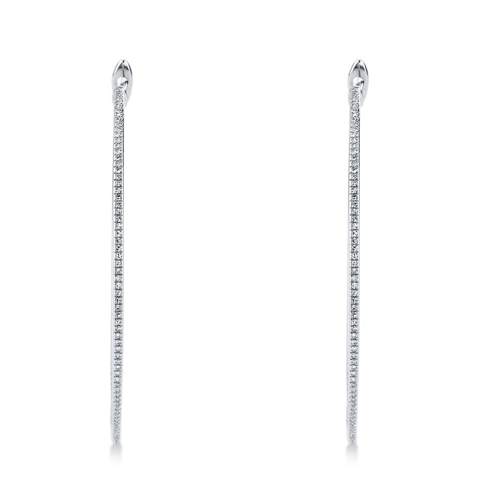 Diamond Thin Hoop Earrings 14k White Gold (0.66ct)