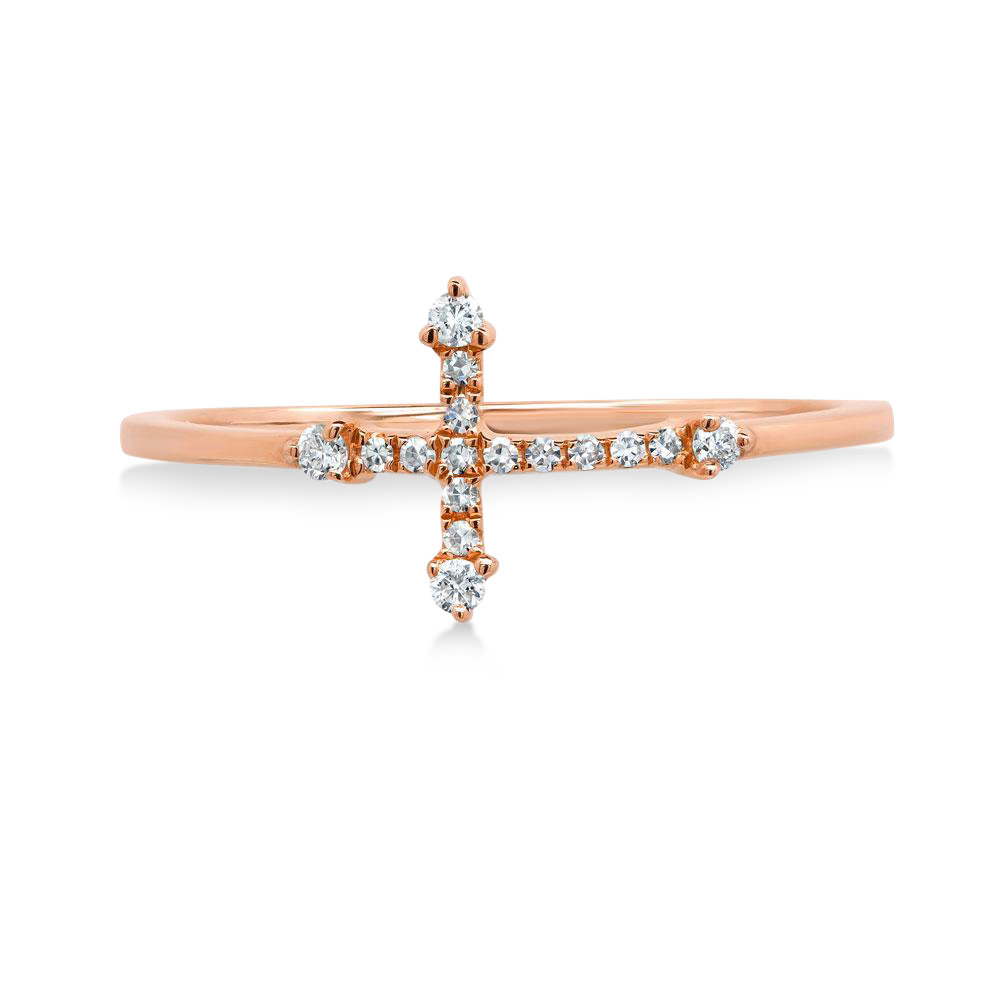 Diamond Accented Horizontal Cross Ring 14k Rose Gold (0.09ct)