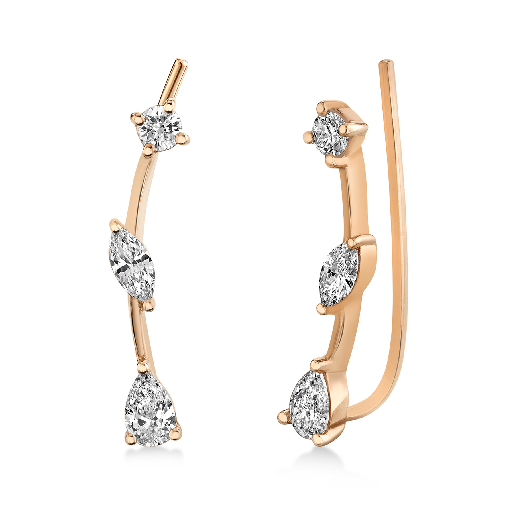Pear & Marquise & Round Diamond Ear Crawler Earring 14k Rose Gold (0.41ct)