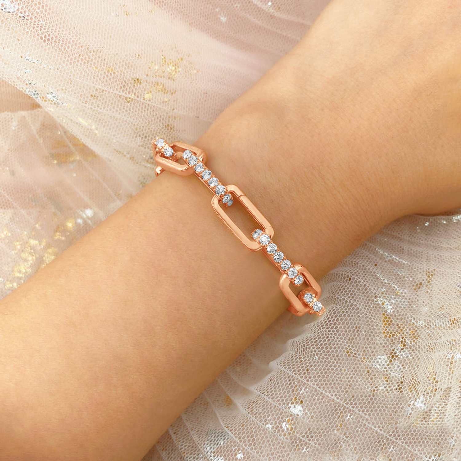 Diamond Paper Clip Link Bracelet 14k Rose Gold (5.78ct)