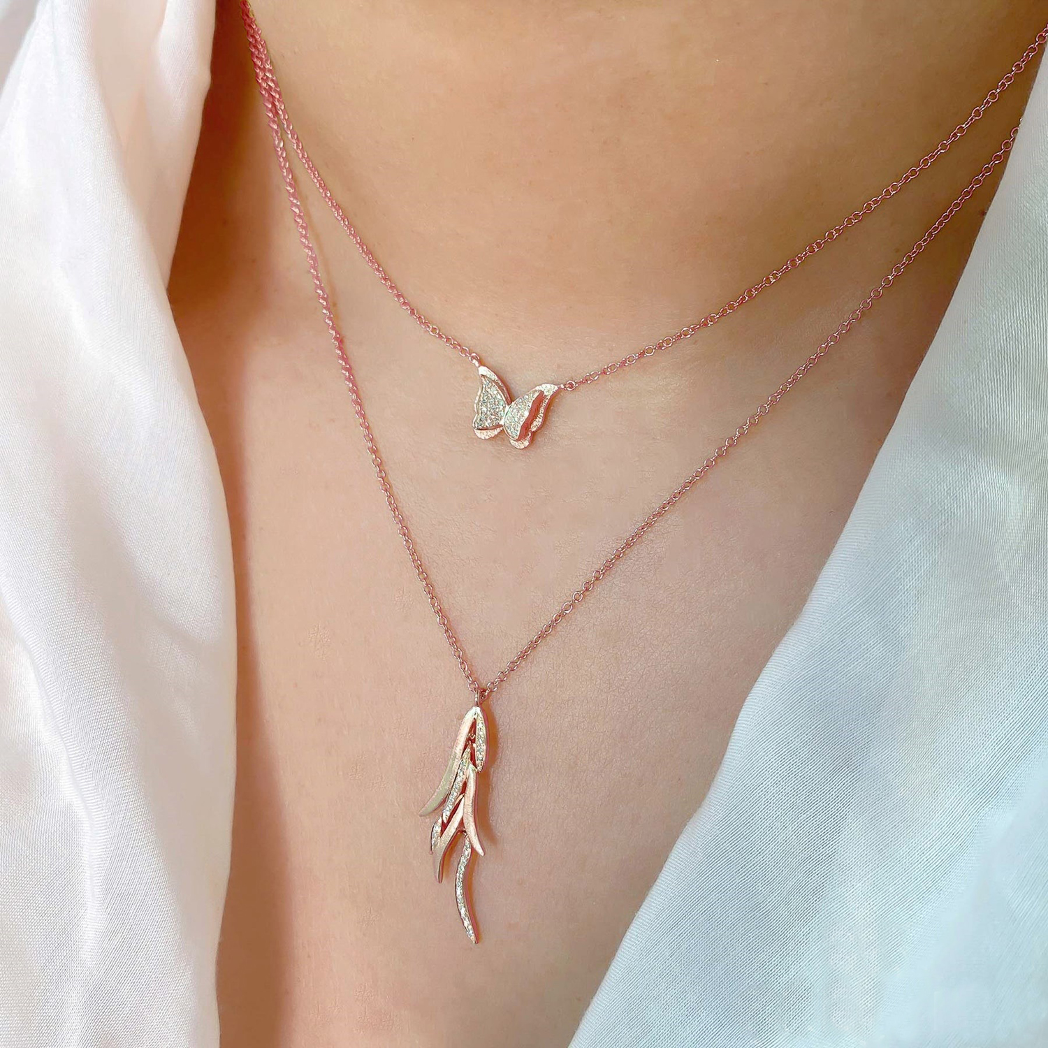 Diamond Butterfly Pendant Necklace 14K Rose Gold (0.06ct)