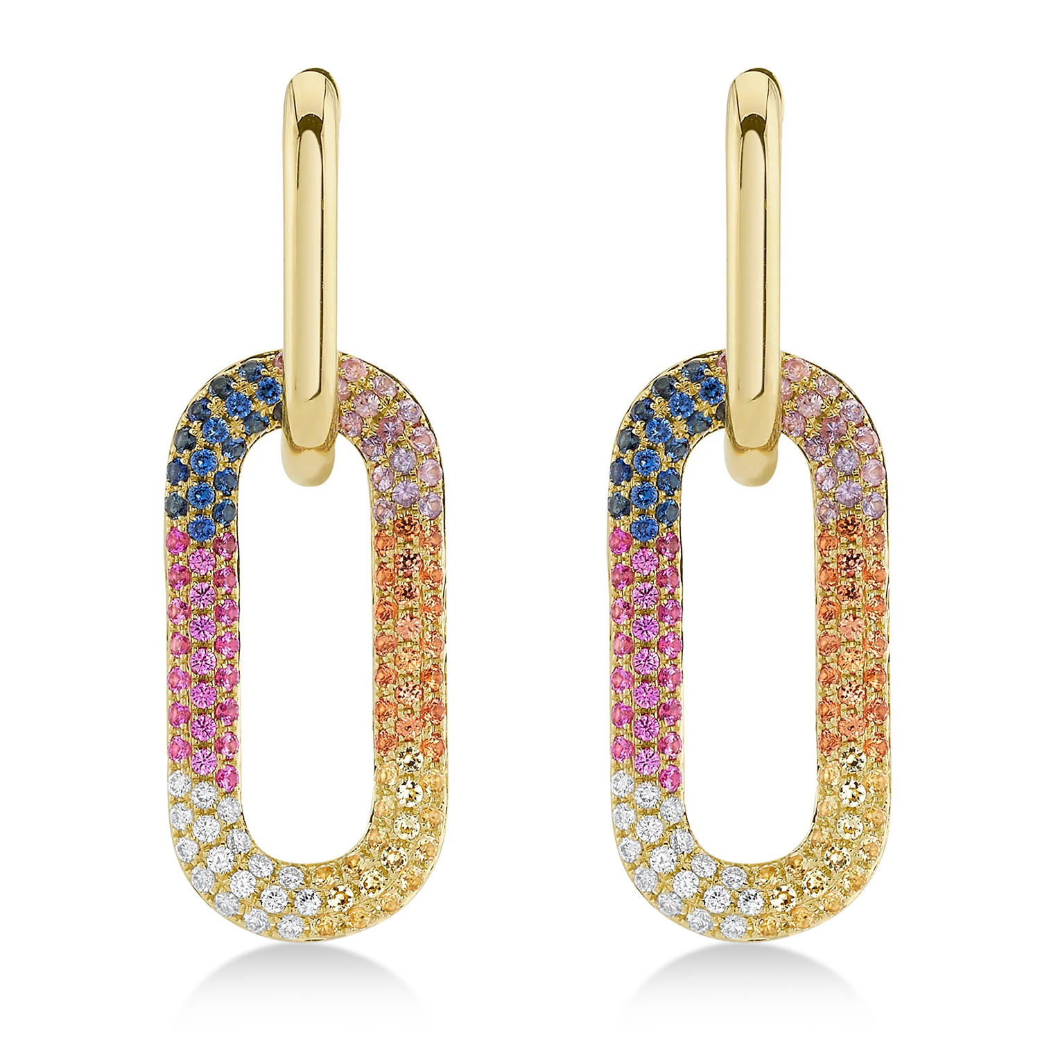 Multi-Color Gemstone Pave Drop Dangle Earrings in 14K Yellow Gold (1.35ct)
