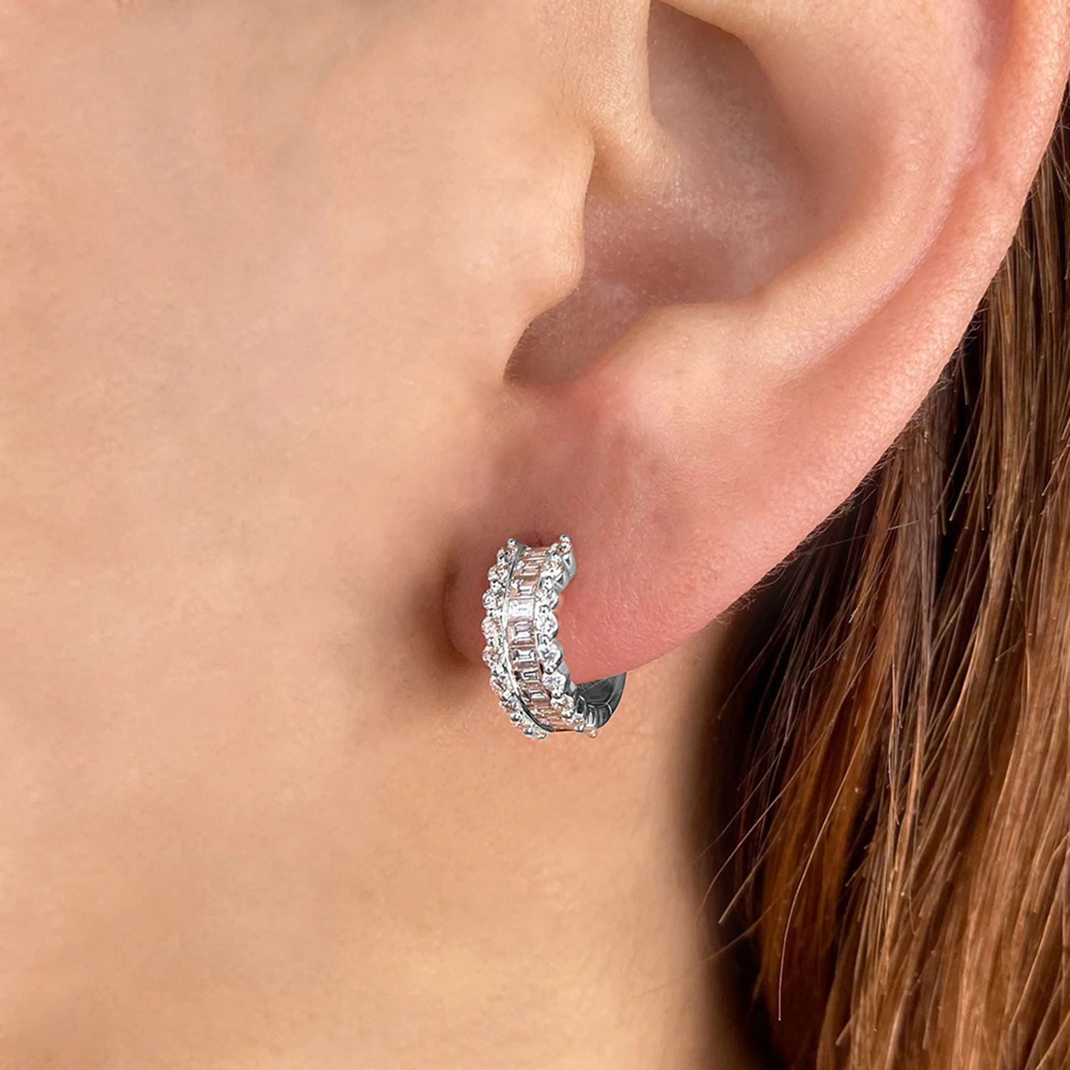 Baguette Lab Grown Diamond Huggie Earrings 14k White Gold (1.16ct)