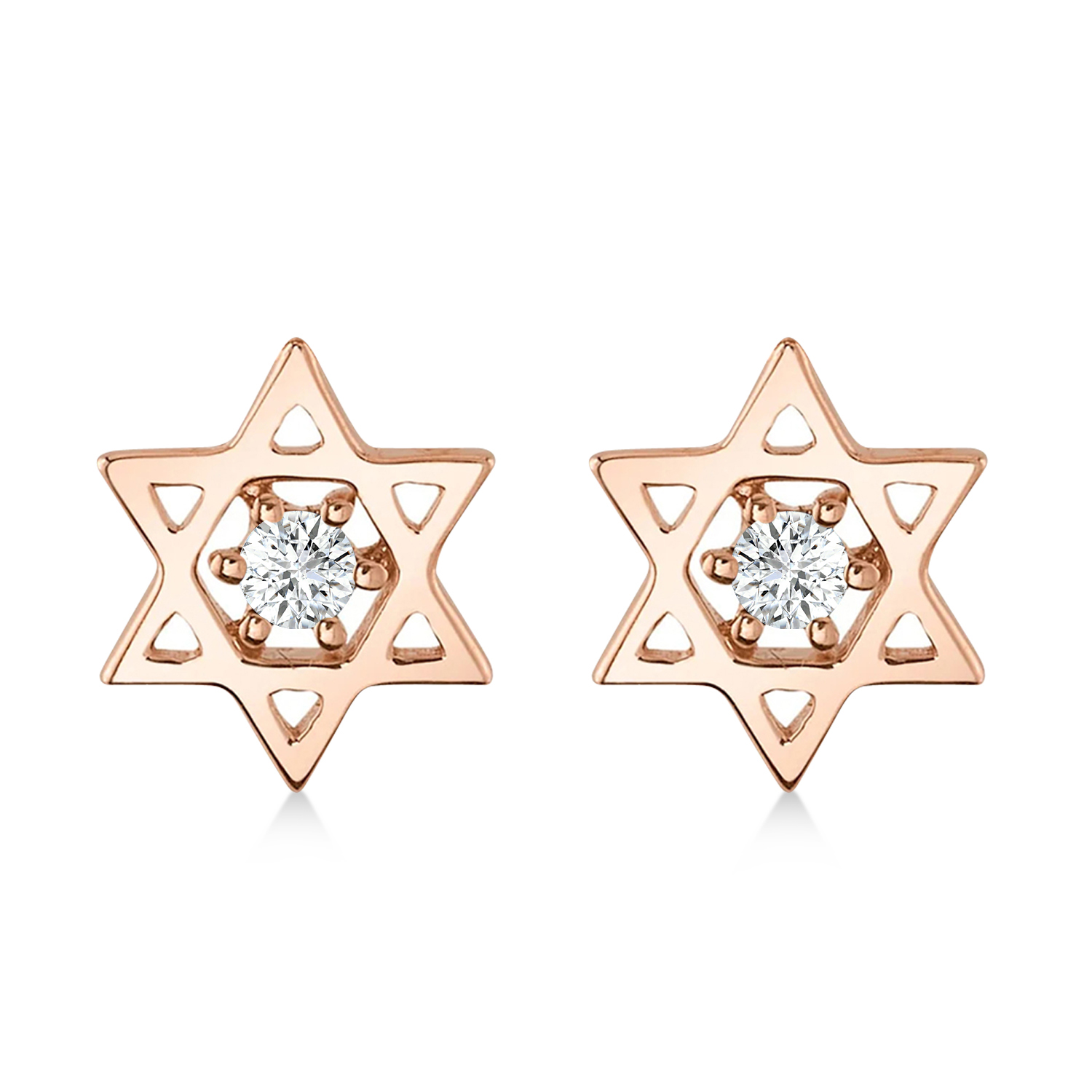Diamond Jewish Star of David Petite Stud Earrings 14K Rose Gold (0.03ct)