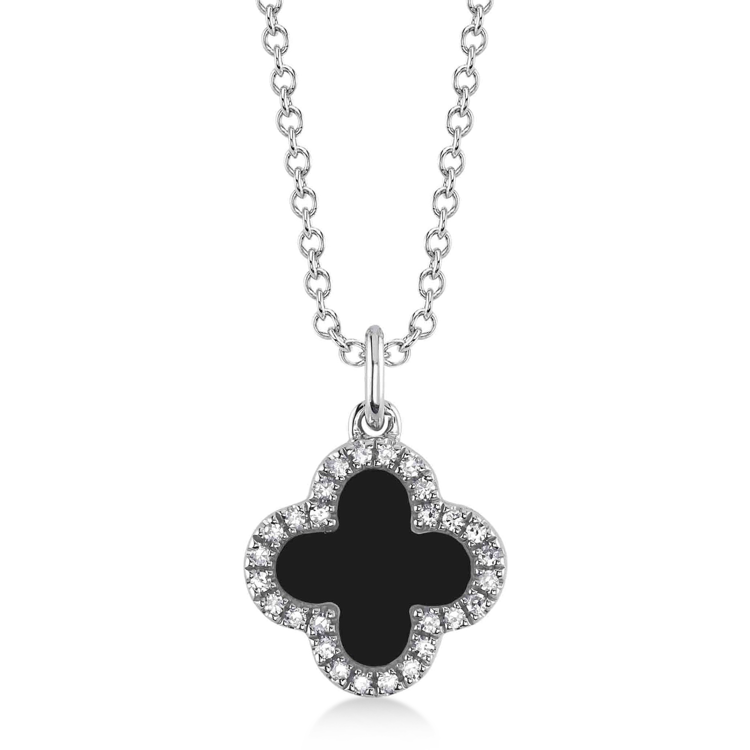 Diamond Double Sided Clover Pendant Necklace 14K White Gold (1.03ct)