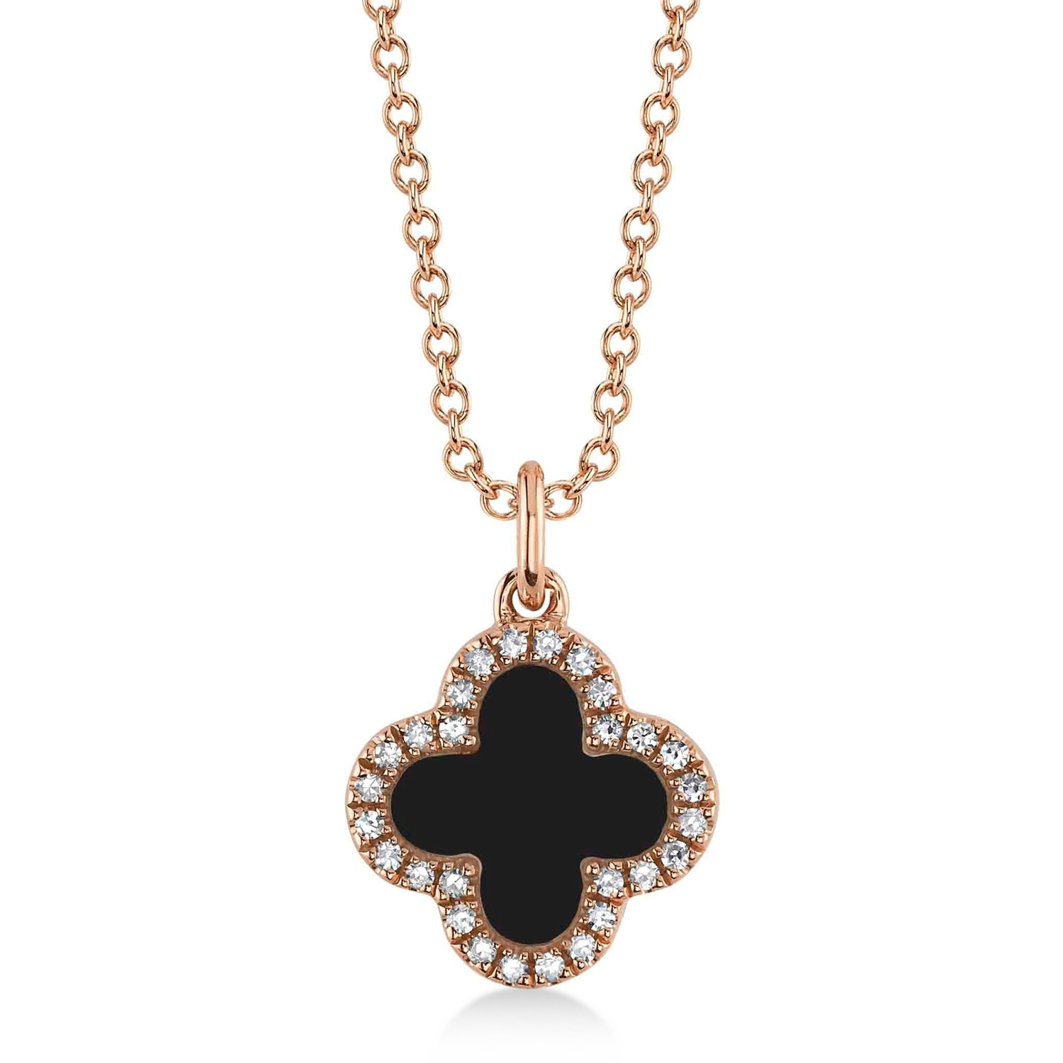 Diamond Double Sided Clover Pendant Necklace 14K Rose Gold (1.03ct)