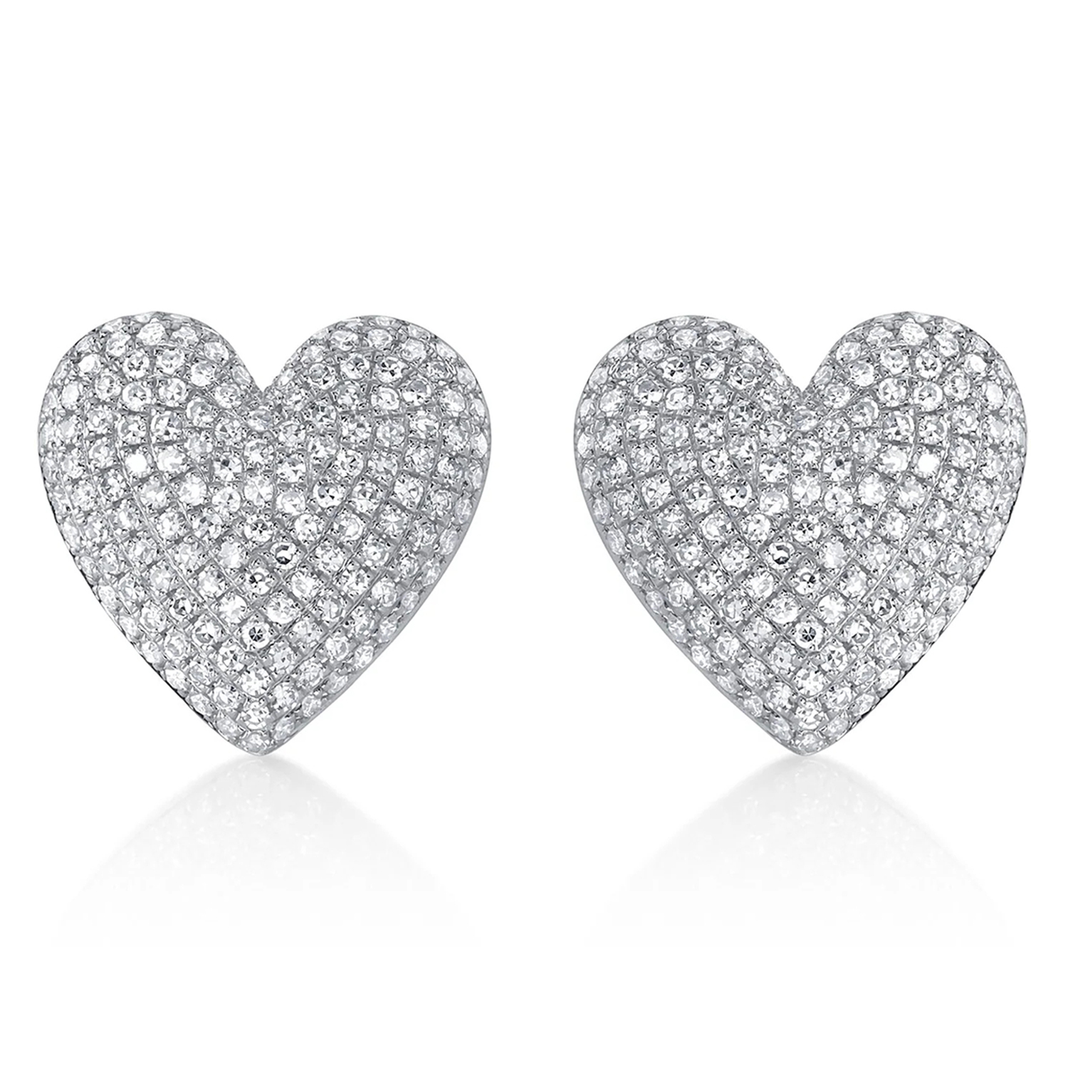Diamond Puffed Heart Stud Earrings 14K White Gold (0.62ct)