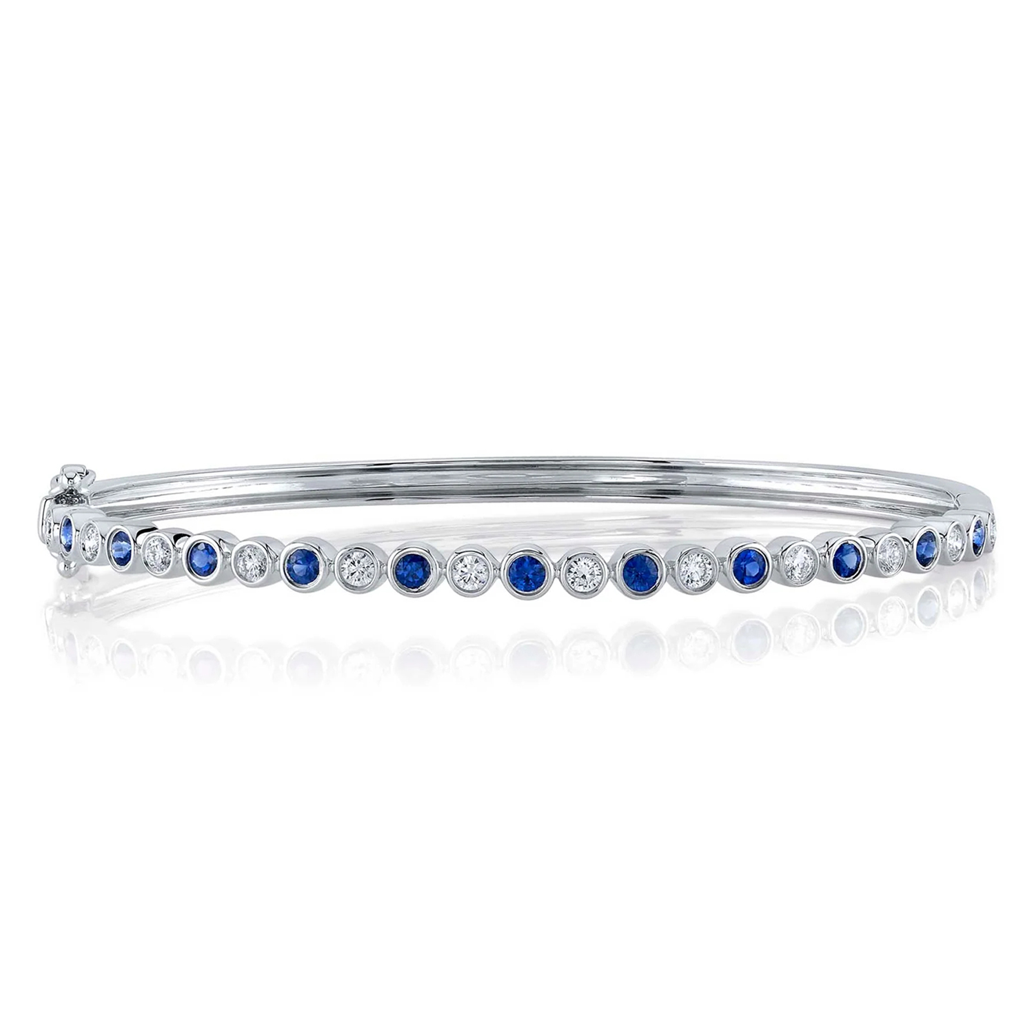 Lab Grown Blue Sapphire & Diamond Bangle Bracelet 14K White Gold (1.15ct)