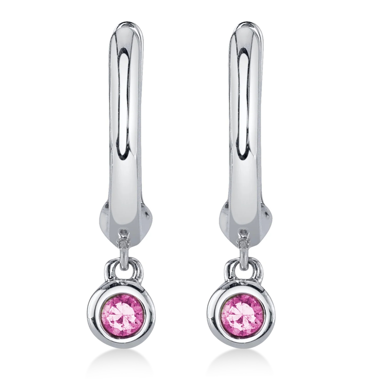 Round Pink Sapphire Bezel Huggie Earrings 14K White Gold (0.08ct)