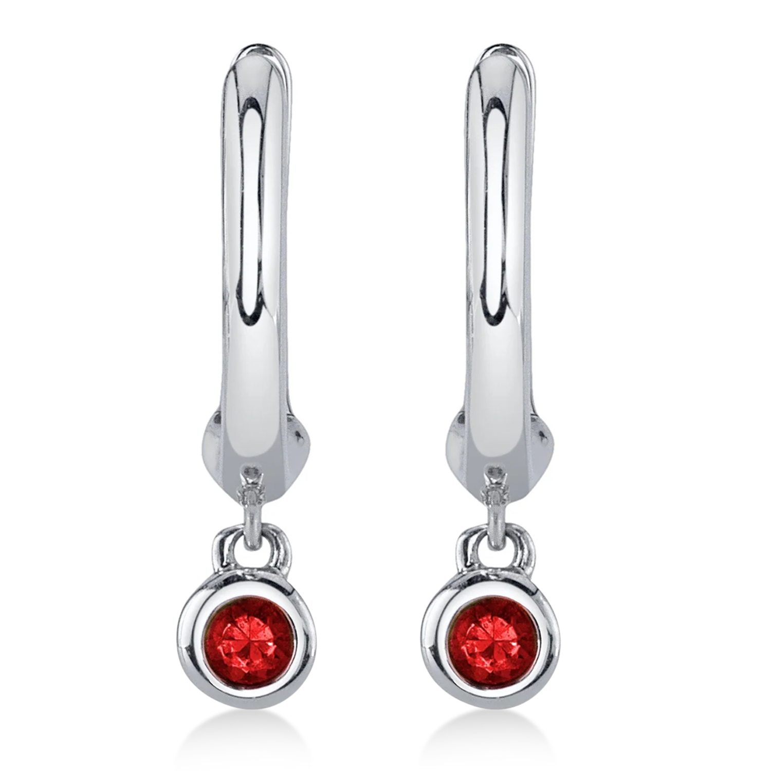 Round Ruby Bezel Huggie Earrings 14K White Gold (0.08ct)