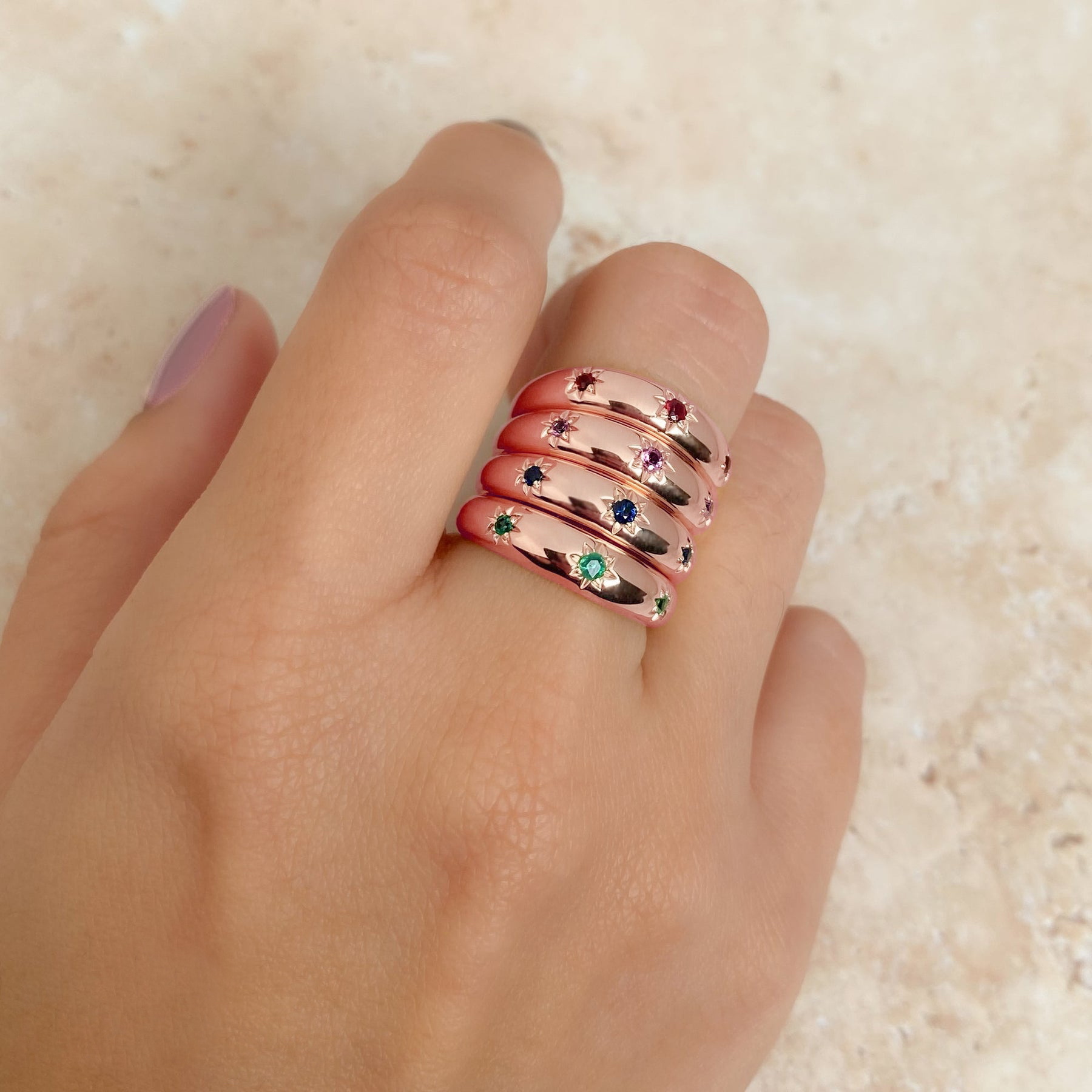 Ruby Star Wide Band Ring 14K Rose Gold (0.13ct)