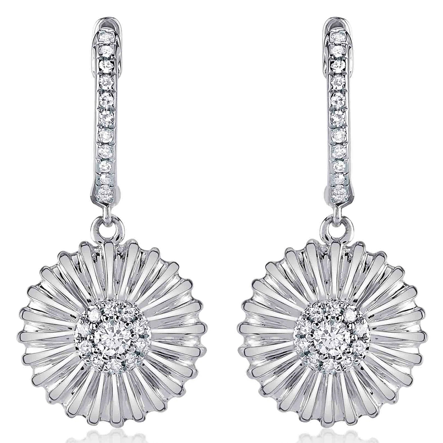 Diamond Daisy Flower Dangling Earrings 14K White Gold (0.20ct)