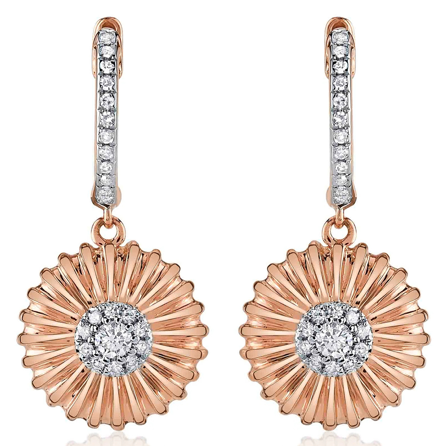 Diamond Daisy Flower Dangling Earrings 14K Rose Gold (0.20ct)