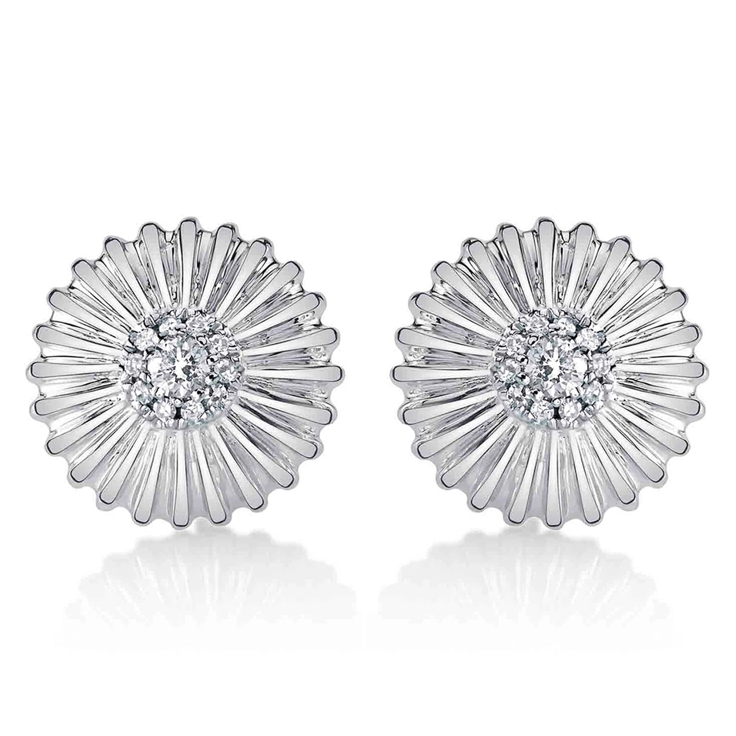 Diamond Daisy Flower Stud Earrings 14K White Gold (0.14ct)