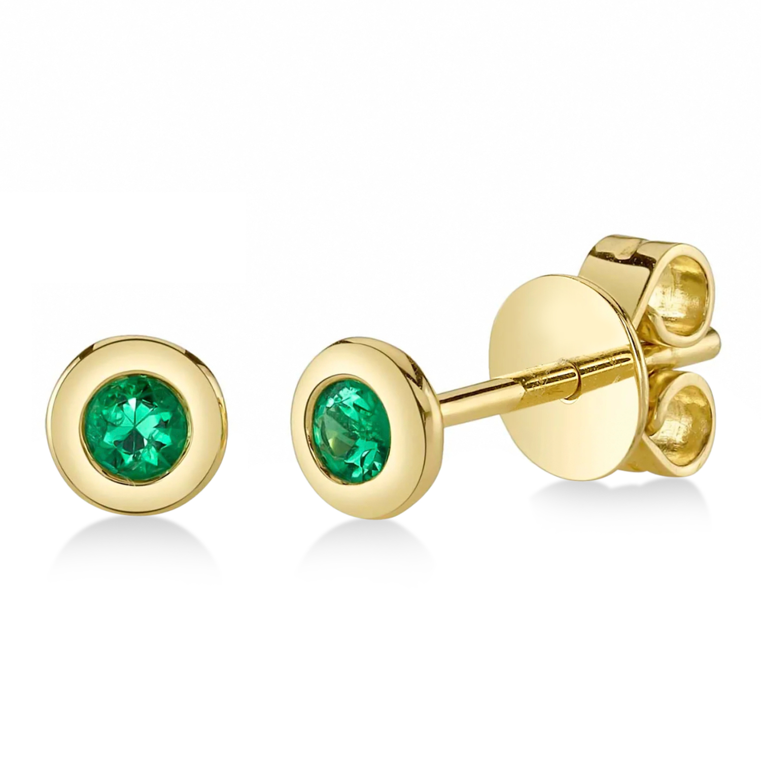 Round Emerald Bezel Stud Earrings 14K Yellow Gold (0.08ct)