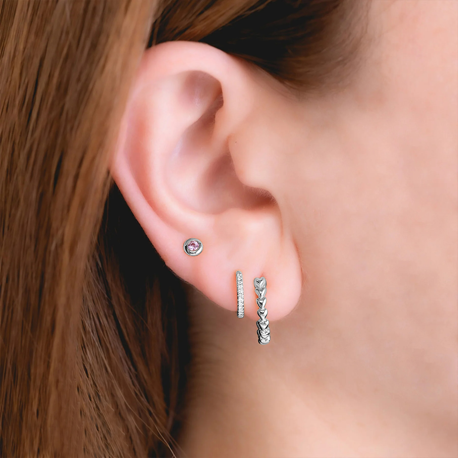 Round Pink Sapphire Bezel Stud Earrings 14K White Gold (0.14ct)