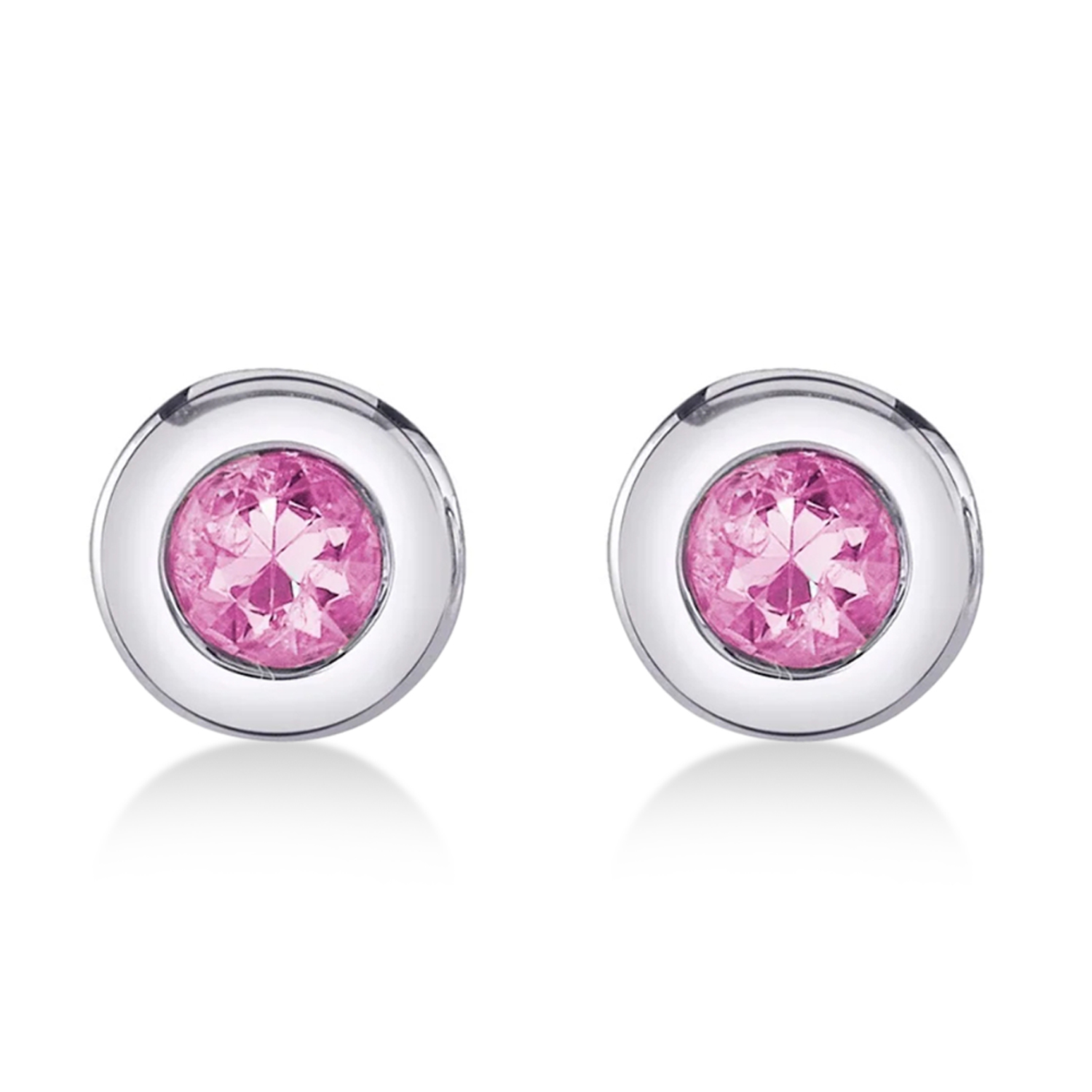 Round Pink Sapphire Bezel Stud Earrings 14K White Gold (0.14ct)